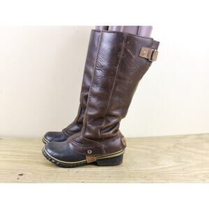Sorel Boots Womens 5.5 Brown Leather Slimpack Riding Tall II Equestrian Pull On